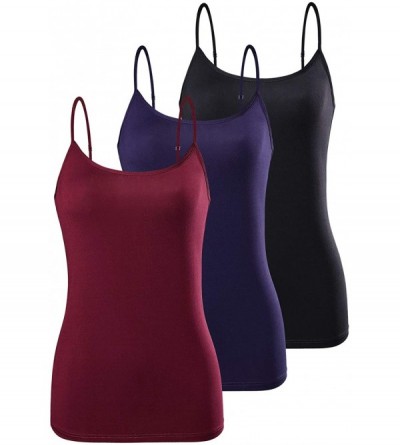 Camisoles & Tanks Adjustable Camisole for Women Spaghetti Strap Tank Top Camisoles - 3 Pack-black/Dark Blue/Wine Red - CA18HD...