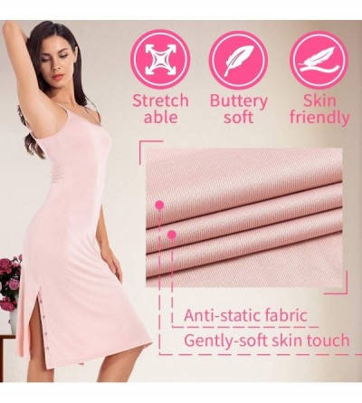 Slips Slip Dresses for Women Adjustable Spaghetti Strap Cami Midi Under Dress with Side Split - Apricot - CD19C296WR8 $19.33