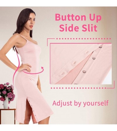 Slips Slip Dresses for Women Adjustable Spaghetti Strap Cami Midi Under Dress with Side Split - Apricot - CD19C296WR8 $19.33