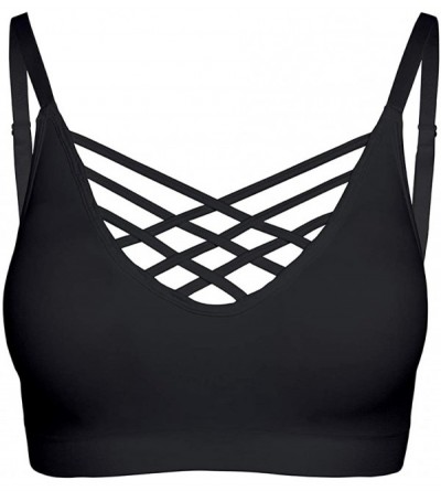 Camisoles & Tanks Crisscross Seamless Padded Bralette - Caged Cami Top with Removable Pads Regular to Plus Size - 009_black -...