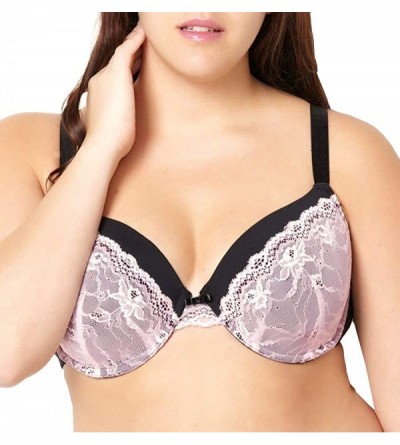 Bras Women's Plus Size Sexy Black Bra with Pink Lace - CR12KV4IOUT $38.93