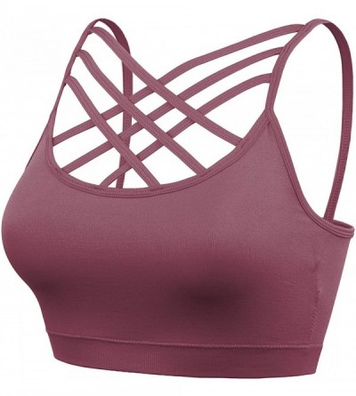 Camisoles & Tanks Padded Seamless Triple Criss Cross Bralette Cutout Caged Cami Crop Top for Women- Plus Size - [A003] Eggpla...