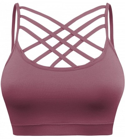 Camisoles & Tanks Padded Seamless Triple Criss Cross Bralette Cutout Caged Cami Crop Top for Women- Plus Size - [A003] Eggpla...