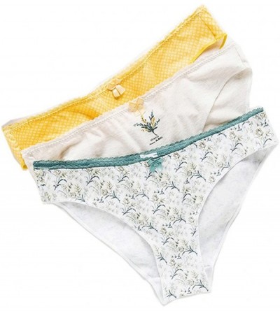 Panties Women's Stretch Cotton Comfortable Panties Pack of 3 Underwear Packs Brief - Flowers - CW18E0N4676 $30.35
