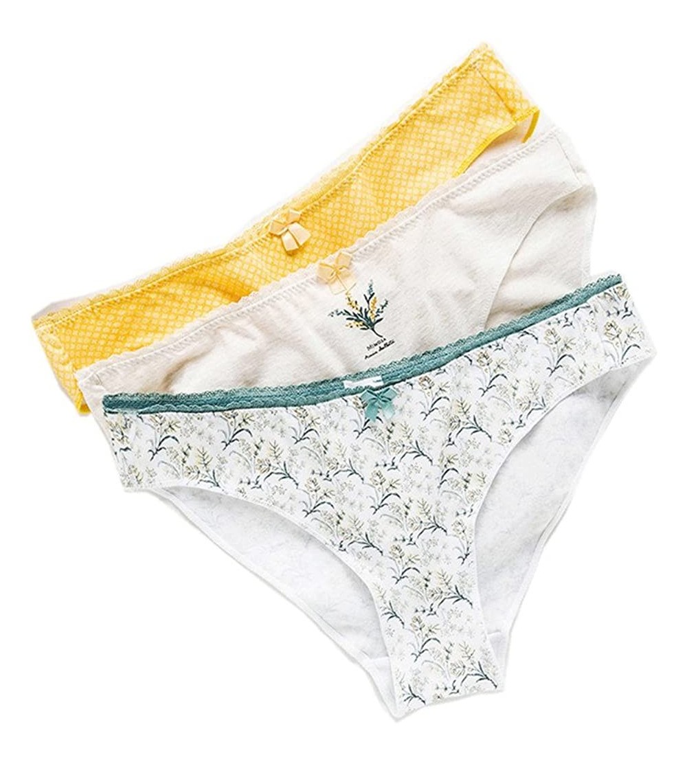 Panties Women's Stretch Cotton Comfortable Panties Pack of 3 Underwear Packs Brief - Flowers - CW18E0N4676 $17.45