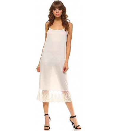 Slips Womens Long Solid Knit lace Full Slip Dress Extender with Adjustable Straps - K135 Ivory - CF18O44IW7Y $22.10