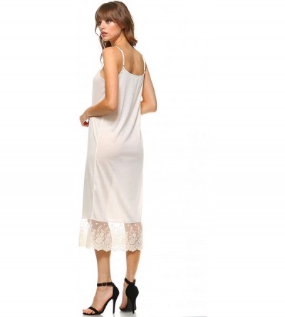 Slips Womens Long Solid Knit lace Full Slip Dress Extender with Adjustable Straps - K135 Ivory - CF18O44IW7Y $22.10