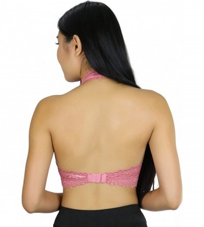 Bras Women's Lined Lace Halter Stretch Bralette - Dusty Rose - CB18TWICWXG $16.34