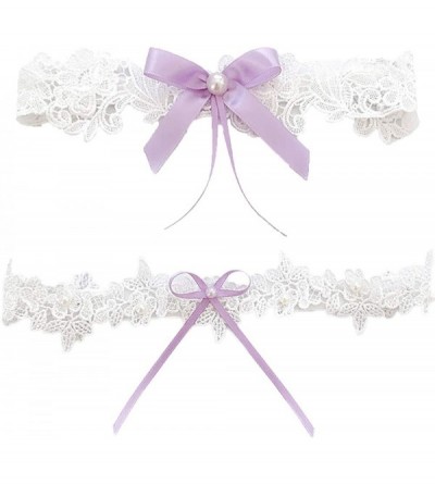 Garters & Garter Belts 2 Pieces Wedding Bridal Garter Stretch Floral Lace Bride Garter Sets with Pearl Bowknot - White - C718...