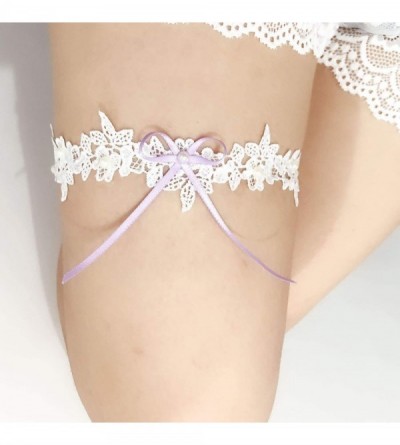 Garters & Garter Belts 2 Pieces Wedding Bridal Garter Stretch Floral Lace Bride Garter Sets with Pearl Bowknot - White - C718...