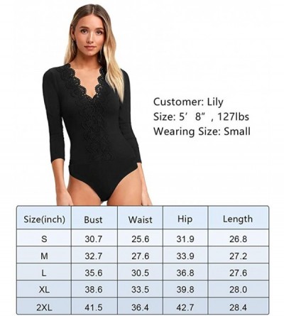 Shapewear Women's Long Sleeve Ribbed Turtleneck Leotard Stretchy Bodysuit Tops Jumpsuits - Lace-burgundy - CQ1927TUYQG $17.97