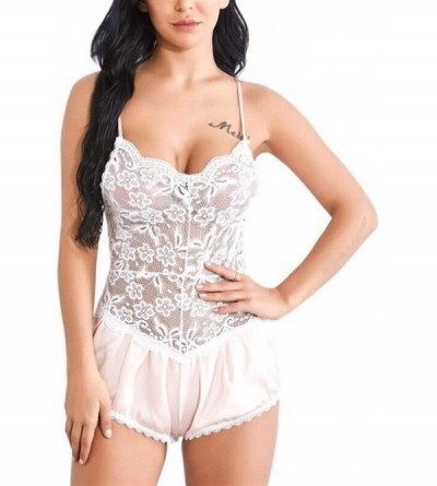 Bustiers & Corsets Women Sexy Underwear Pajamas Summer Sling One-Piece Lingerie Translucent Ice Silk Lace Stitching Home Clot...