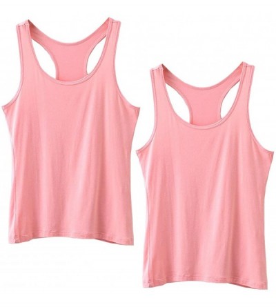 Camisoles & Tanks Women's Basic Modal Solid Summer Sports Camisole Adjustable Spaghetti Strap Tank Top 2 Packs - Pink - C518Q...