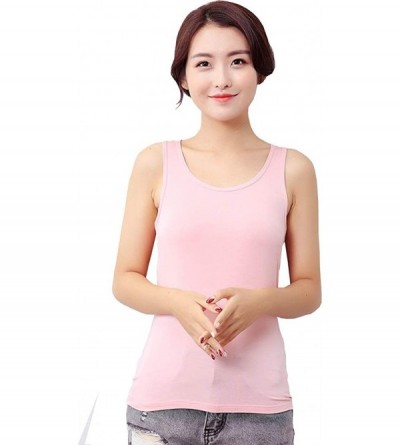 Camisoles & Tanks Women's Basic Modal Solid Summer Sports Camisole Adjustable Spaghetti Strap Tank Top 2 Packs - Pink - C518Q...