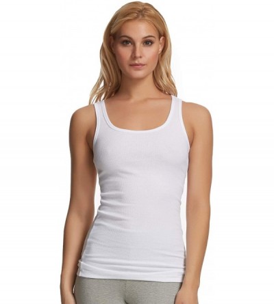 Camisoles & Tanks Women's Ribbed Tank Top | Cotton Poly Stretch - White - CB19D7YUI2I $35.54