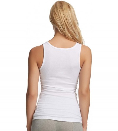 Camisoles & Tanks Women's Ribbed Tank Top | Cotton Poly Stretch - White - CB19D7YUI2I $21.23
