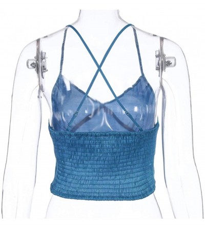 Camisoles & Tanks Holographic Metallic Crop Top Bustier Rave Club Tube Top Blouse for Women - Lake Blue Crop Top - CE19CK4LLT...