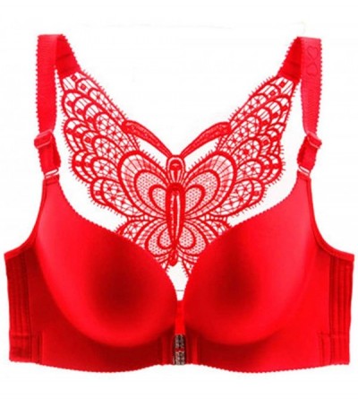 Shapewear Sports Bras- Women's Adjustable Sports Front Closure Extra-Elastic Breathable Lace Trim Bra - Red - CX18Y08L958 $20.20