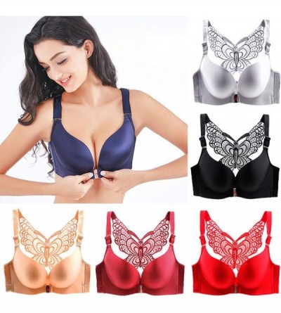 Shapewear Sports Bras- Women's Adjustable Sports Front Closure Extra-Elastic Breathable Lace Trim Bra - Red - CX18Y08L958 $20.20