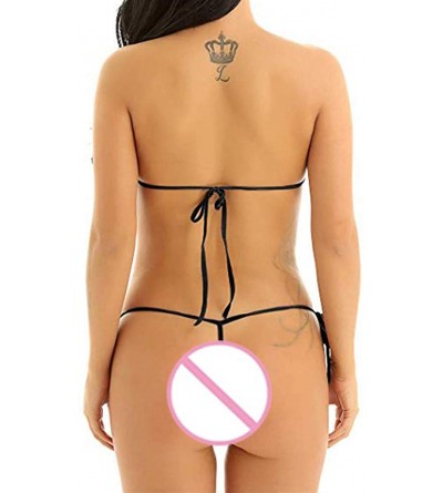 Slips New Women Sexy Lingerie Mini Bikini Bra Micro G-String Thong Lingerie Underwear - Black - C218YL75Q5M $10.96