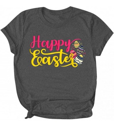 Camisoles & Tanks Womens Letter Printed Pullover Casual Tees T-Shirt Easter Tops - Gray - CL196RLNIOI $36.04
