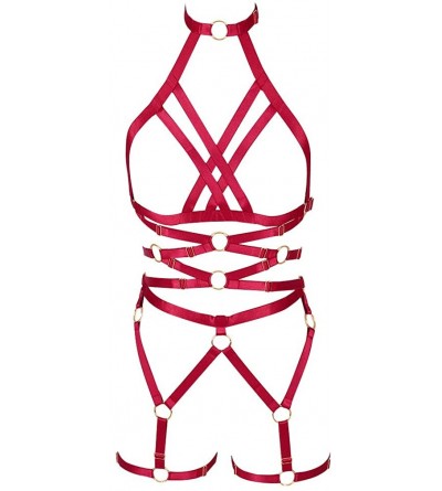 Garters & Garter Belts Women's Carnival Body Harness Lingerie Garter Punk Gothic Dance Bra Lingerie Harness Bras - Wine Red -...
