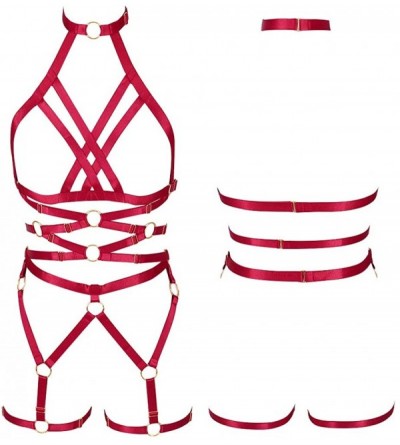 Garters & Garter Belts Women's Carnival Body Harness Lingerie Garter Punk Gothic Dance Bra Lingerie Harness Bras - Wine Red -...