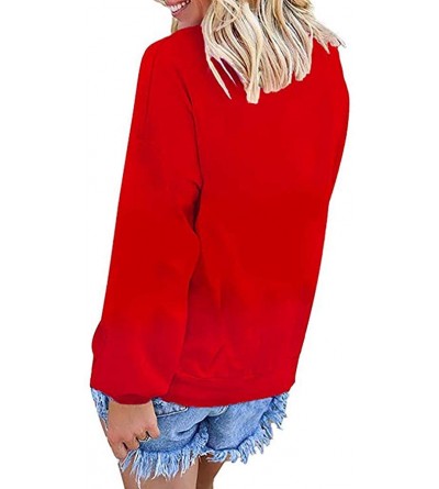 Shapewear Women's Casual O-Neck Top Contrast Color Coat Long Sleeve Pullover Sweatshir - Red B - CH18A4HNDY7 $13.98