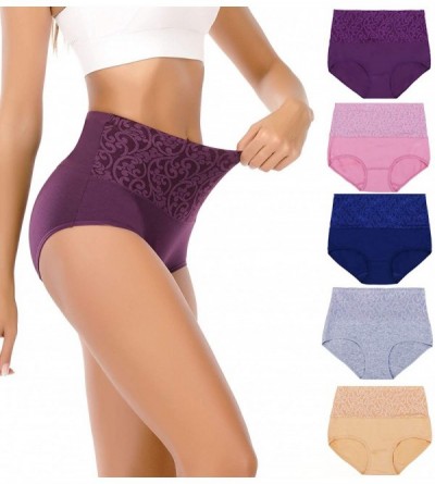 Panties Women Cotton Underwear High Waist Briefs Tummy Control Ladies Panties Multipack - Purple- Pink- Blue- Gray- Beige - 5...