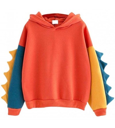 Garters & Garter Belts Women Fashion Casual Loose Long Sleeve Splice Dinosaur Sweatshirt Tops - A Orange - CQ18YOSYXC4 $36.02