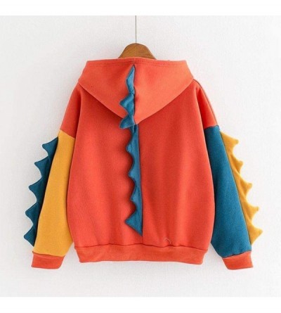 Garters & Garter Belts Women Fashion Casual Loose Long Sleeve Splice Dinosaur Sweatshirt Tops - A Orange - CQ18YOSYXC4 $37.34