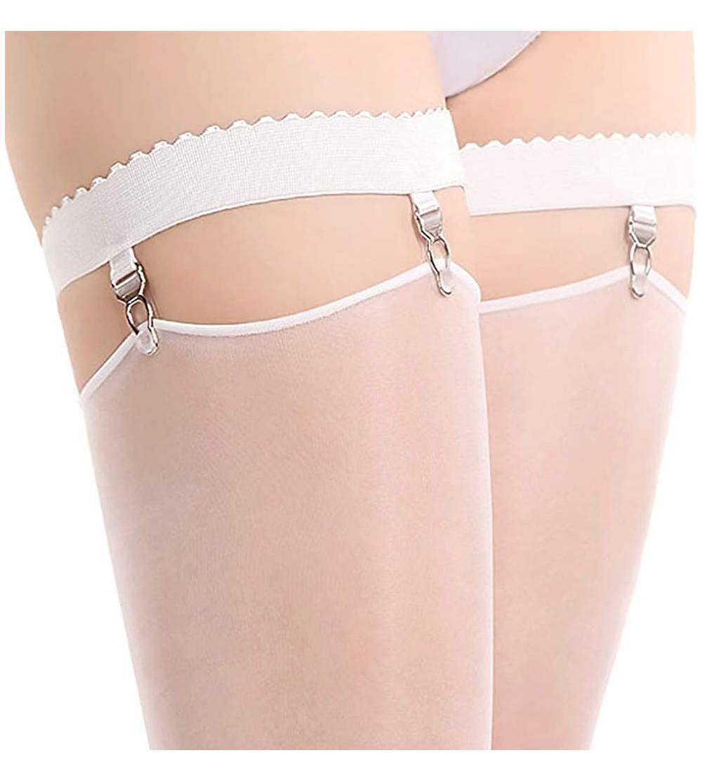Garters & Garter Belts Womens Elastic Anti Slip Leg Garter Belt Thigh High Stocking Suspender with Clip - 2 - CB18ZW02E3O $10.92