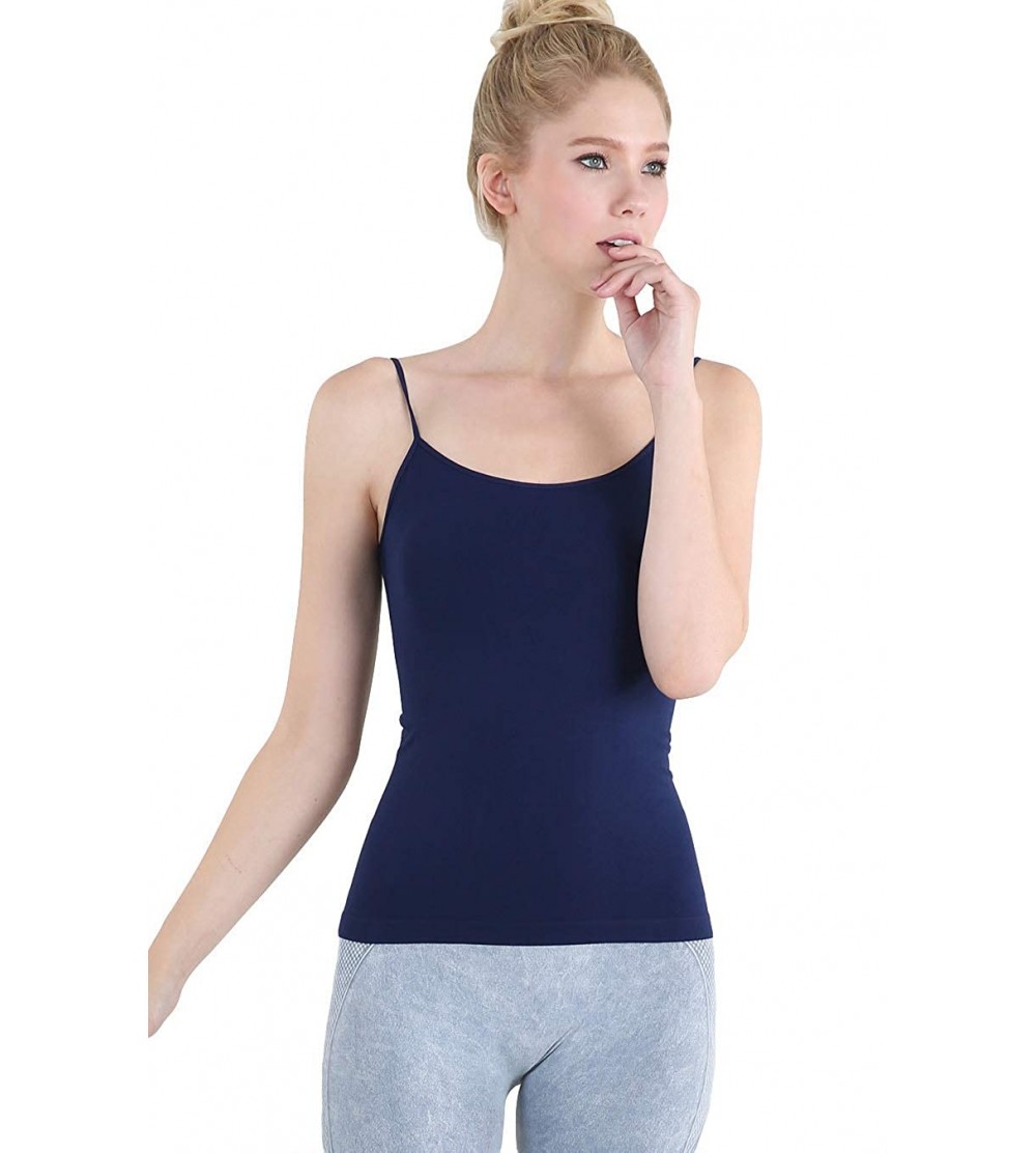 Camisoles & Tanks Women Seamless Classic Short Camisole Crop Top- Made in U.S.A- One Size - Navy - CU11AVA574X $35.38