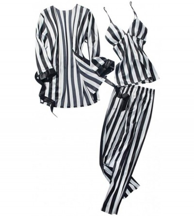 Bustiers & Corsets Pajamas Set Sleepwear Women Sleepdress Kimono Robe Long Trousers Striped Nightwear 3PC Sets - Black - CG18...