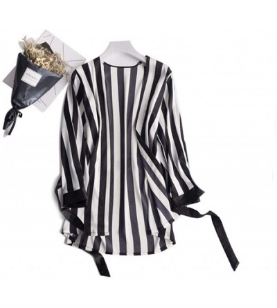 Bustiers & Corsets Pajamas Set Sleepwear Women Sleepdress Kimono Robe Long Trousers Striped Nightwear 3PC Sets - Black - CG18...