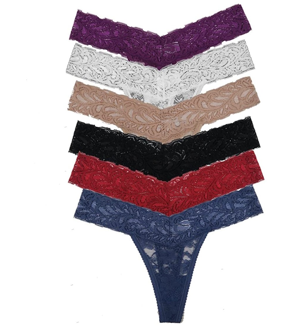 Panties Women's Lace Thong Panties (6 Pack) S - CM18OK9XEMU $24.23