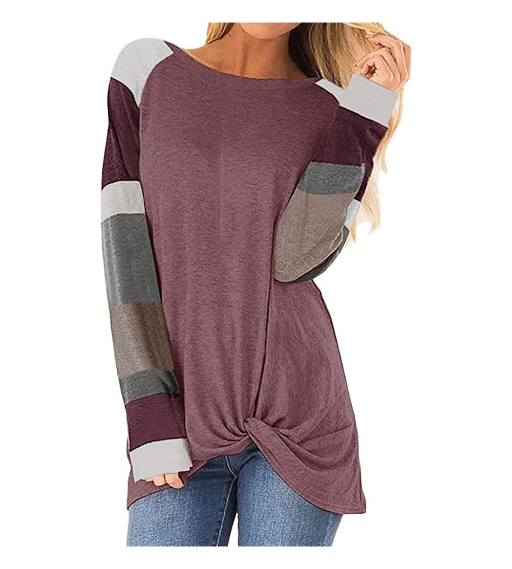 Slips Women Fashion Camouflage Long Sleeve Cold Shoulder Casual Top Shirts Blouse - Wine - CB18AI9X6KA $10.23