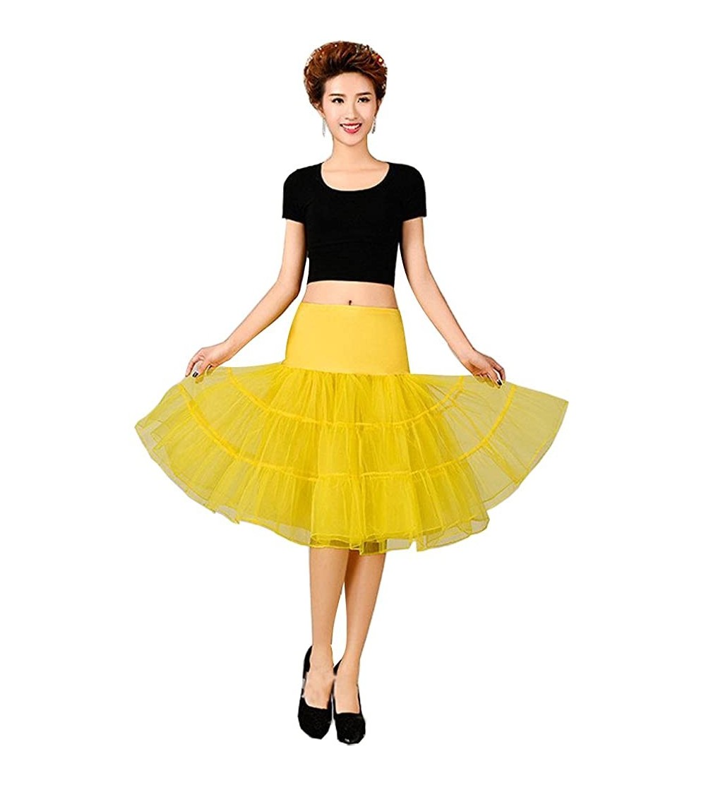 Slips Vintage Women Rockabilly Petticoat Short Slip Crinoline Tutu Underskirt - Yellow - CD185YDHYAI $19.30