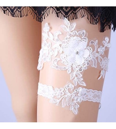 Garters & Garter Belts Ladies Off White Lace Garter with Pearl Bead Wedding Bridal Accessories - C219DO20RS7 $20.66
