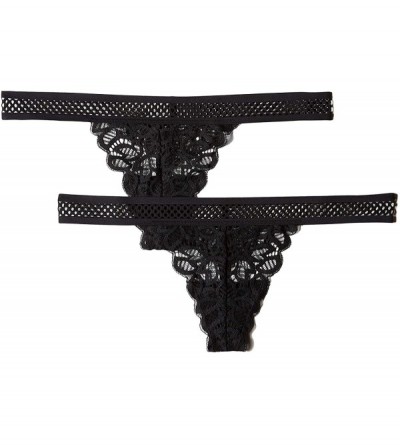 Panties Women's Crochet Lace G String- 2-Pack - Black - C418D3ANII3 $17.54