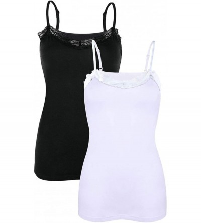 Camisoles & Tanks Womens Cotton Camisole Shelf Bra Cami Tank Top Strechy Undershirts 2 Pack - Lace Black&white No Shelf Bra -...