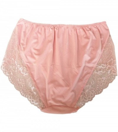 Panties Women's Plus Size Briefs Hi Cut Full Brief Panty Lace Trimmed Milk Protein Fiber Underwear - Pink - C312G07VPL1 $13.05