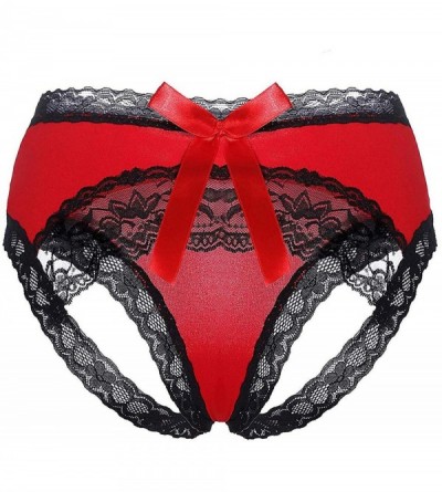 Panties Women Sexy Floral Lace Panties with Bow Back - Red - C418AYTMS0A $20.60