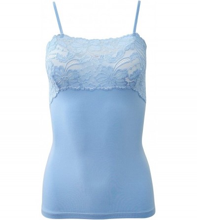 Camisoles & Tanks Luxury Modal Women's Lace-Trimmed Camisole. Proudly Made in Italy. - Celeste (Baby Blue) - CB18WG8L3SG $36.62