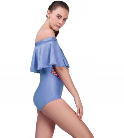 Shapewear Women Flounce Ruffle One Piece Swimsuits Off The Shoulder Strapless Tummy Control Bathing Suit Bodysuit - Light Blu...