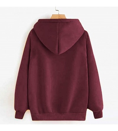Shapewear Womens Tops-Fashion Women Print Long Sleeve Casual Hooded Casual Pullover Top Blouse - Winered - CP18XY264CW $18.69