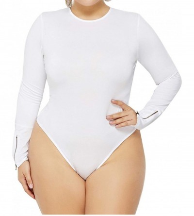 Shapewear Women's Sexy Plus Size Long Sleeve Jumpsuit High Stretch Bodysuit Rompers Playsuit Bodycon Leotards - White-3 - CR1...