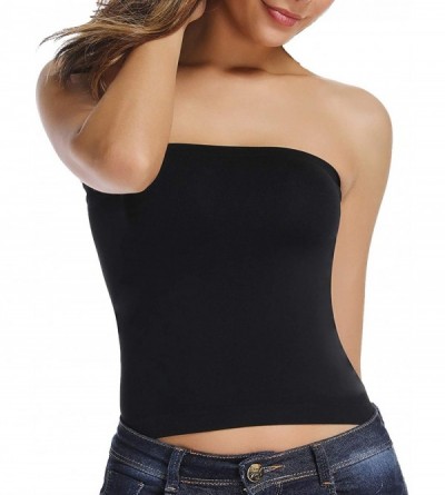 Camisoles & Tanks Strapless Tube Tops for Women Summer Seamless Crop Bra Top Without Pad Stretch Cami Base Layer - Black- 2 P...