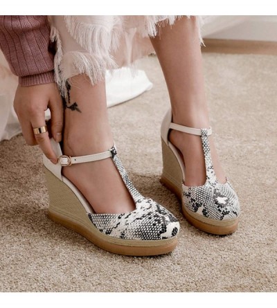 Slips Women's Wedges Sandals- Fashion Snake Printed T-Strap Ankle Buckle Weavn Platform Sandals - White - CI196IIW7ZR $25.73