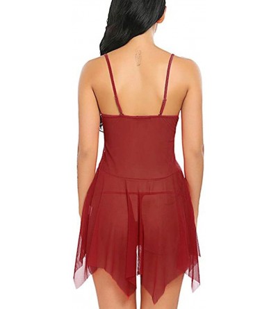 Garters & Garter Belts Womens Lingerie Sexy Babydoll Lace Silks Set Straps Chemise Underwear Sleepdress Nightwear - X01-red -...